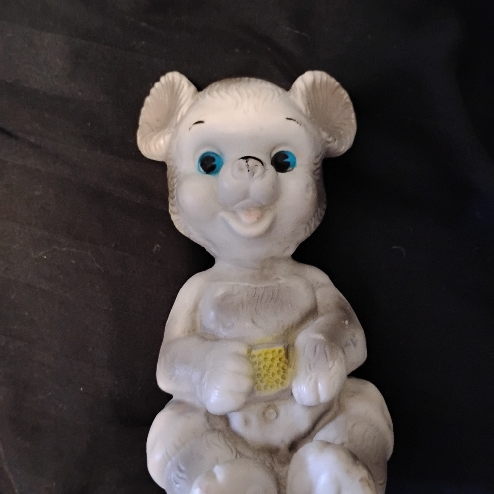 Vintage Mouse With Cheese Squeaker Figurine with Blue Eyes